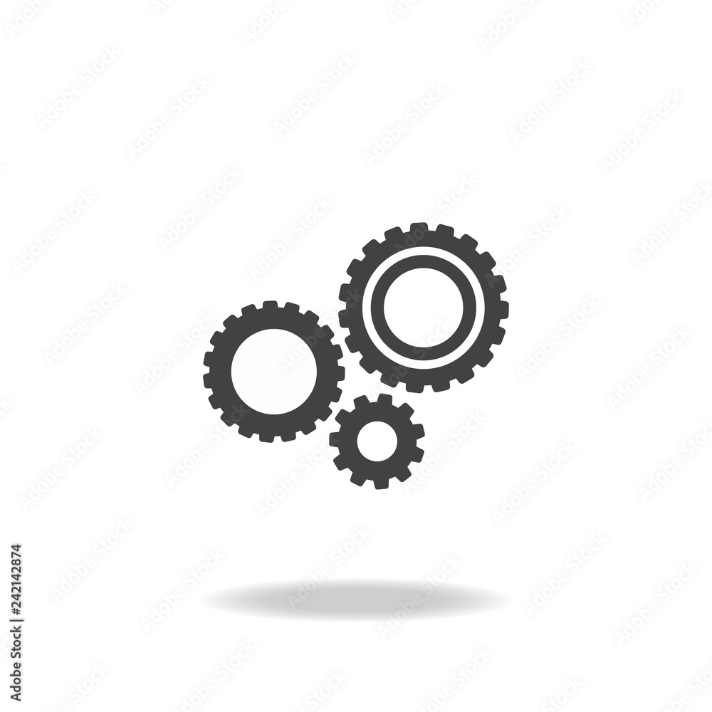 Gears icon isolated on white background. Combination of pinions with shadow. Gears icon isolated on white background. Combination of pinions with shadow.