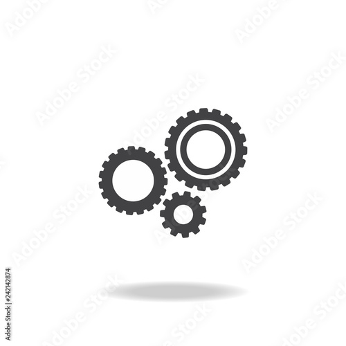 Gears icon isolated on white background. Combination of pinions with shadow.