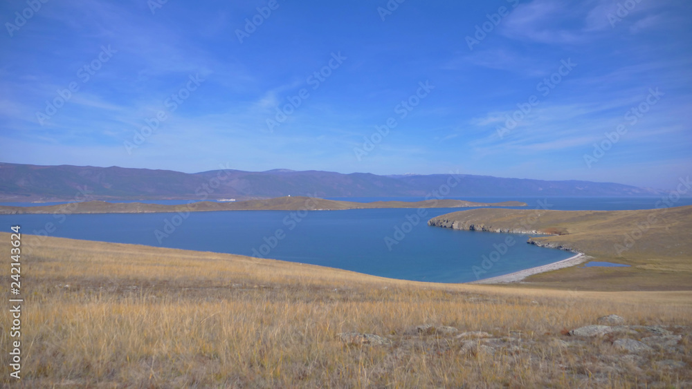 Beautiful view of Lake Baikal Olkhon Island in a sunny day, Irkutsk Russia. Beautiful view of Lake Baikal Olkhon Island in a sunny day, Irkutsk Russia.