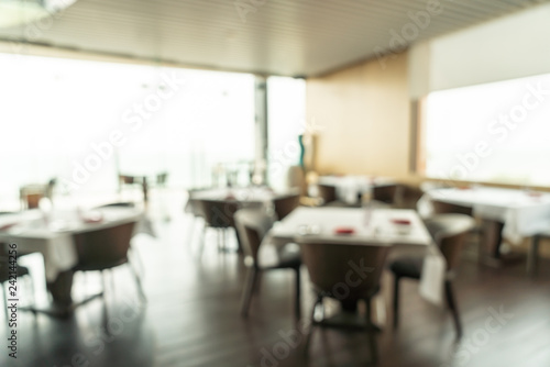 Abstract blur and defocused breakfast buffet at hotel restaurant interior