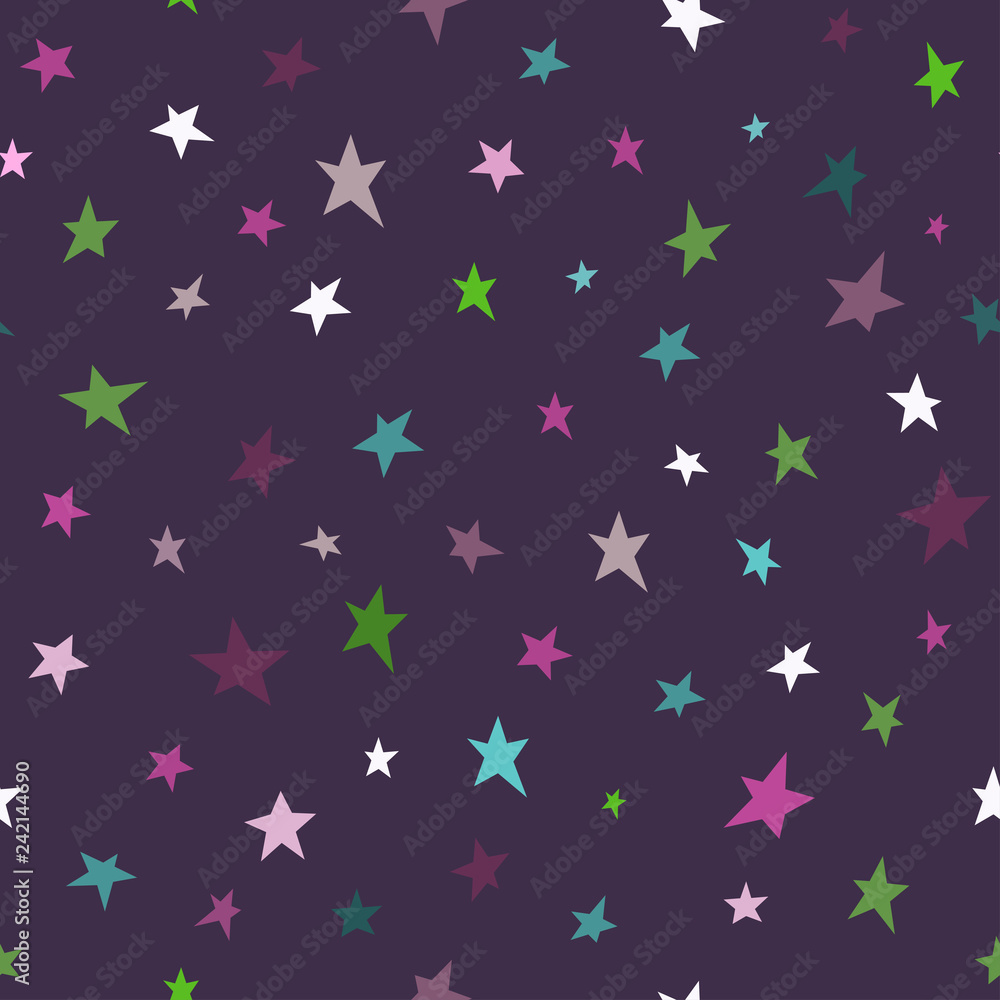 Seamless abstract pattern with stars of different colors. Baby pattern. Violet background. Vector Seamless abstract pattern with stars of different colors. Baby pattern. Violet background. Vector