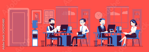 Office business workspace, manager interviewing job applicant, company staff working