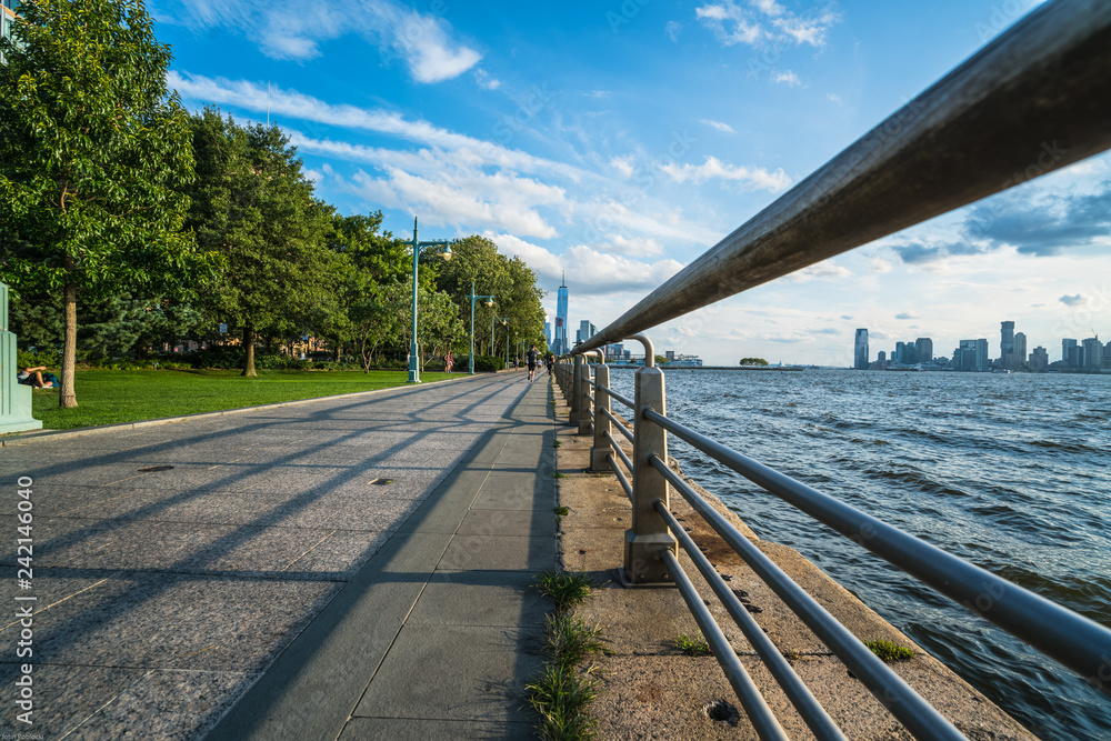 View looking south at Hudson River Park in New York City
