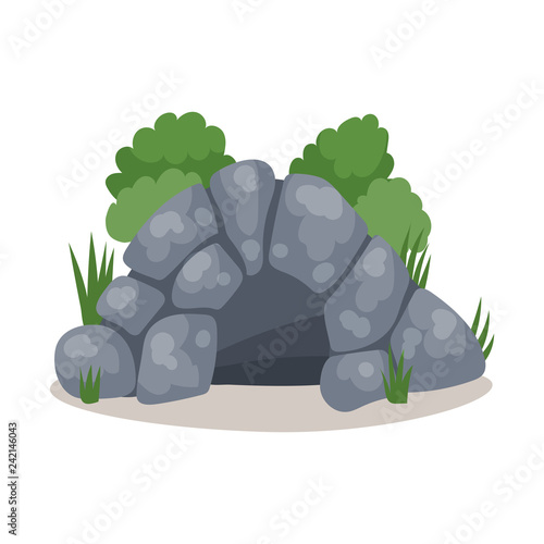 Stone cave, cavemans dwelling colorful vector Illustration