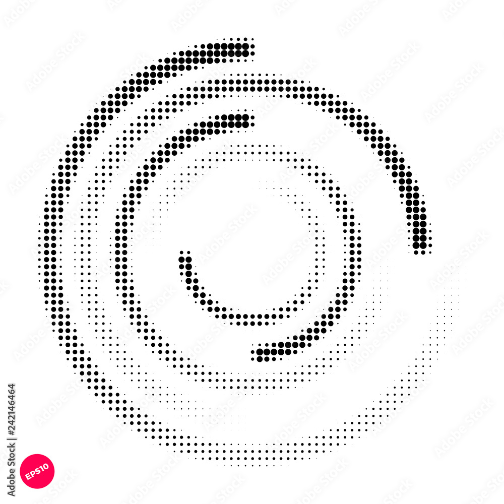 Halftone dots graphic elements, incomplete circle, vector illustration