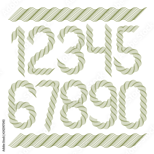 Set of vector numerals created using guilloche pattern, microprint elegant tracery. For use as bank notes or bonds design.