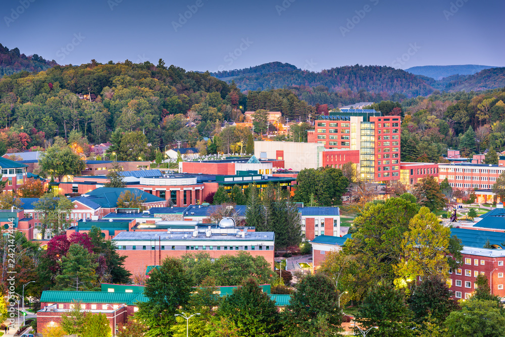 Boone, North Carolina, USA campus and town skyline