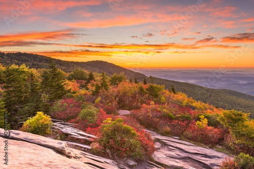 Grandfather Mountain, North Carolina, USA autumn dawn from Rough Ridge in the Blue Ridge Mountains photo
