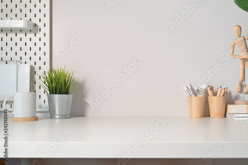 Fototapeta Naklejka Na Ścianę i Meble -  Modern minimalist desk workspace table and copy space