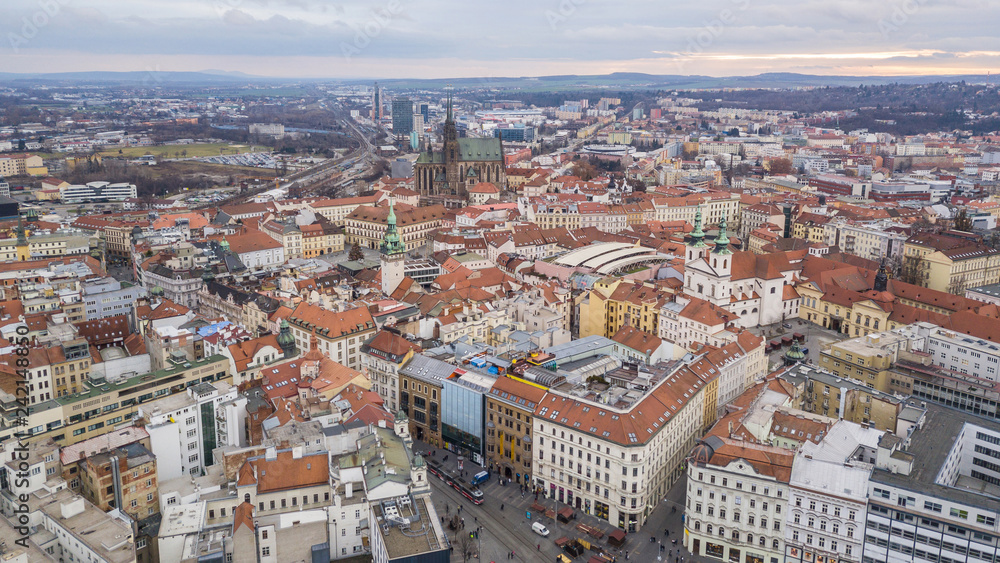 Historical center of Brno in Czech Republic. Aerial view