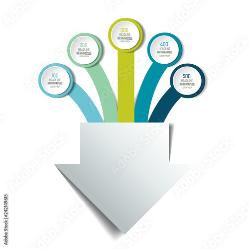 5 arrows merging into one point. Infographics chart, scheme.