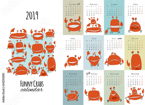 Funny crabs calendar 2019 design