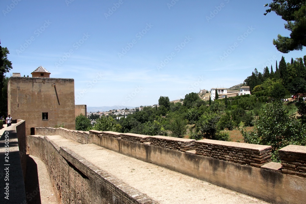 The ancient walls of the Alcazaba fortress in the Alhambra. Granada