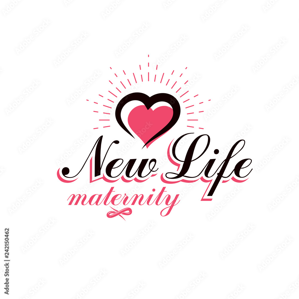 Vector heart emblem isolated on white. Motherhood concept and new life beginning drawing. Prenatal center and motherhood preparing clinic emblem