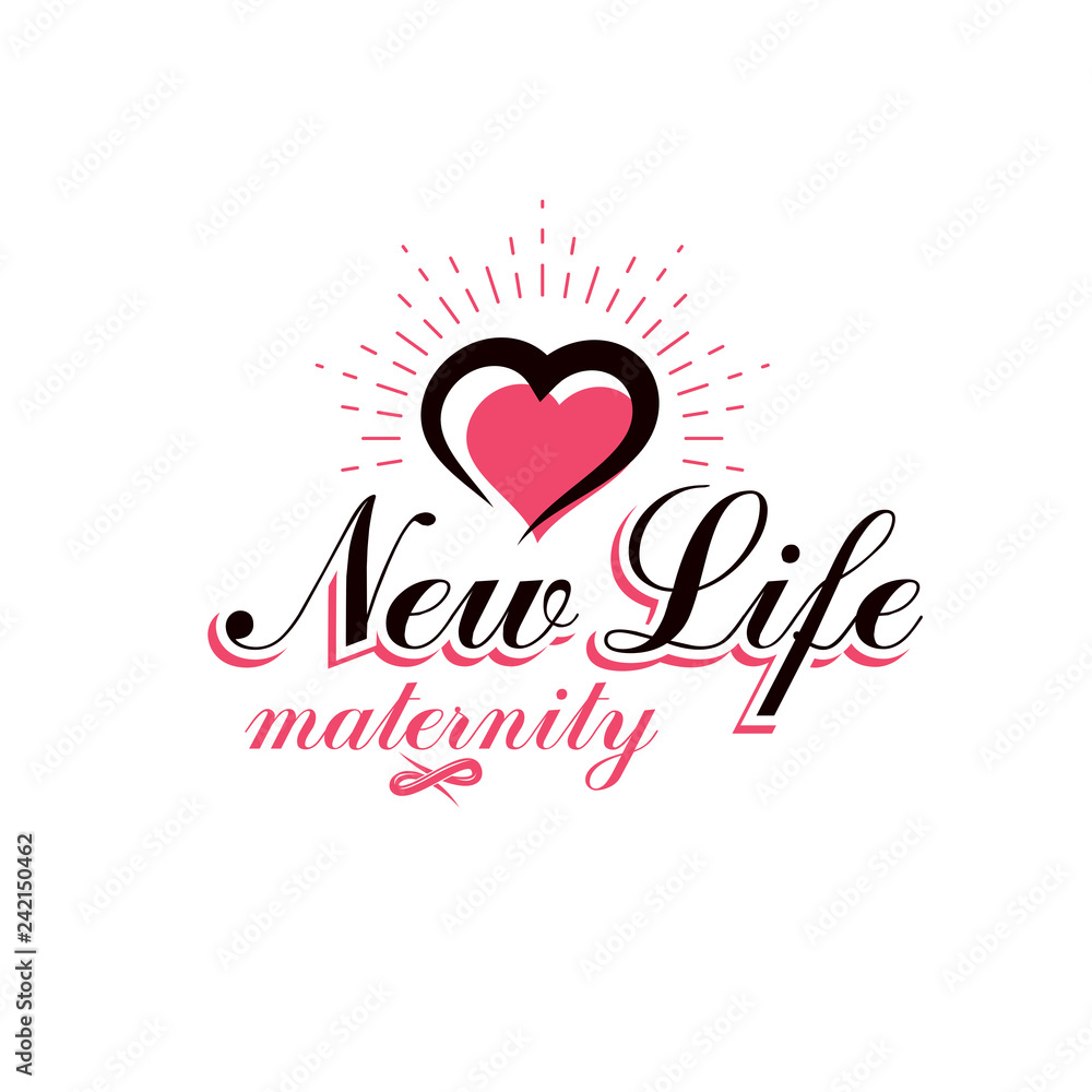 Vector heart emblem isolated on white. Motherhood concept and new life beginning drawing. Prenatal center and motherhood preparing clinic emblem Vector heart emblem isolated on white. Motherhood concept and new life beginning drawing. Prenatal center and motherhood preparing clinic emblem