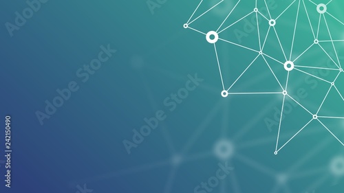 Abstract futuristic crypto blockchain. White dots and shapes in triangles. Modern digital technology concept texture for banner or web design