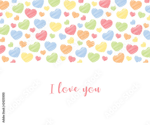 "I love you" - St. Valentine's day greeting card. Vector illustration with hatching hearts. Good for greeting cards, banners, stickers, posters and background.