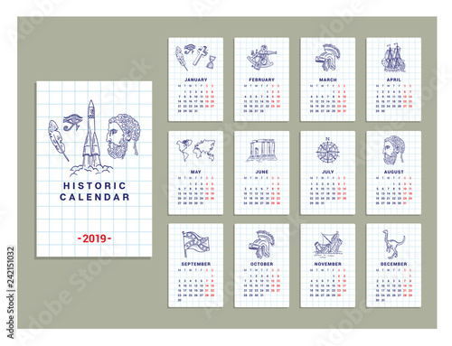 Historic calendar 2019. Vector