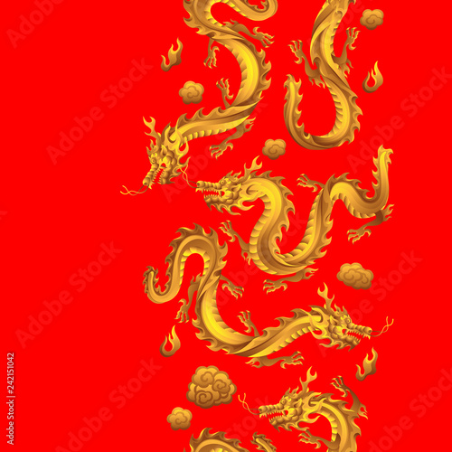 Seamless pattern with Chinese dragons.