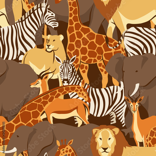 Seamless pattern with African savanna animals.
