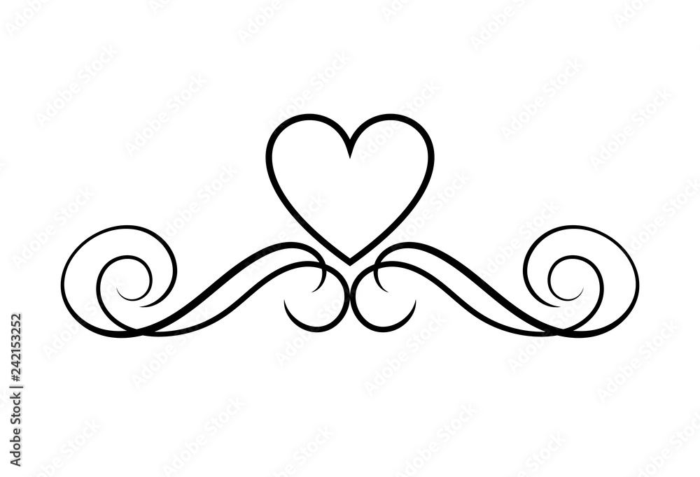Vector Filigree with Heart, Design Element, Isolated, Valentines Day