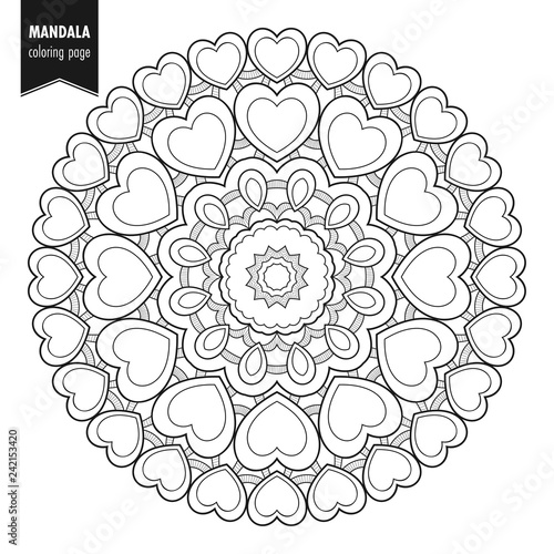 Decorative monochrome ethnic mandala pattern. Anti-stress coloring book page for adults. Hand drawn illustration