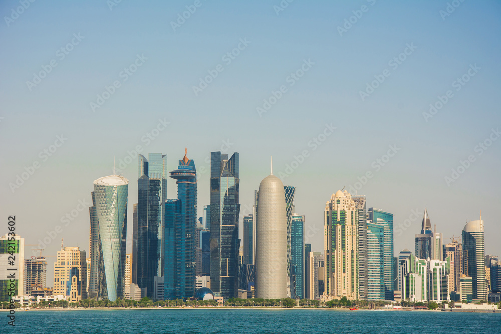 The skyline of the modern and high-rising city of Doha