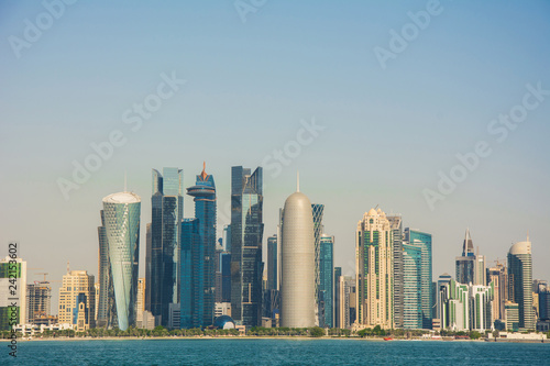 The skyline of the modern and high-rising city of Doha