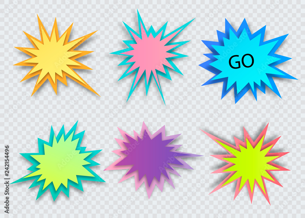 Set of paper style abstract backgrounds, bang or explosion bubbles isolated on white background Set of paper style abstract backgrounds, bang or explosion bubbles isolated on white background