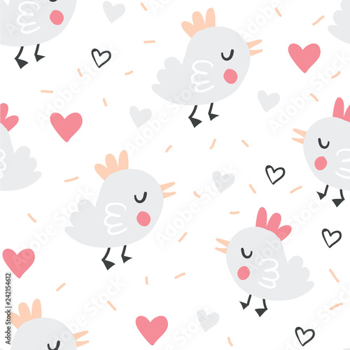 Fototapeta Naklejka Na Ścianę i Meble -  Valentines day seamless pattern with cute birds