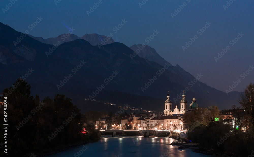 Innsbruck, Austria. Night cityscape
