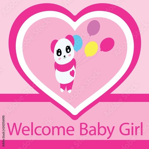 Fototapeta Naklejka Na Ścianę i Meble -  Cartoon-Pink Welcome Baby Girl Panda Bear