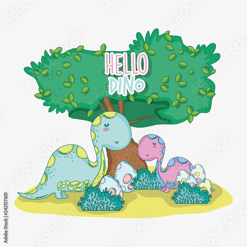 cute diplodocus couple with dino eggs