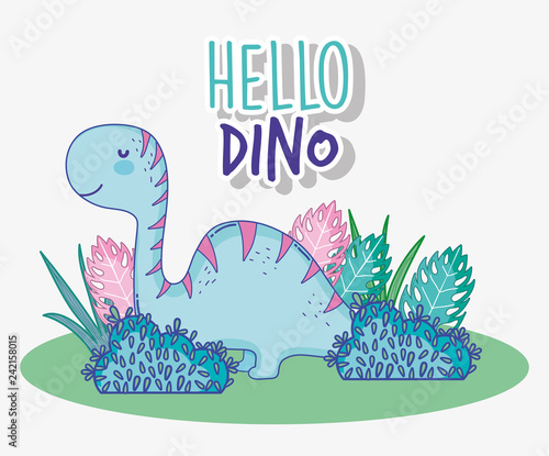 cute diplodocus wildlife animal with leaves