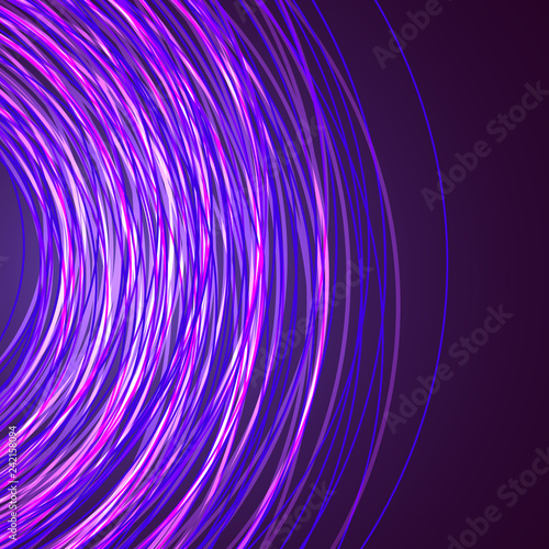 Many neon lines in the shape of a circle. Abstract background for your design. Vector illustration.