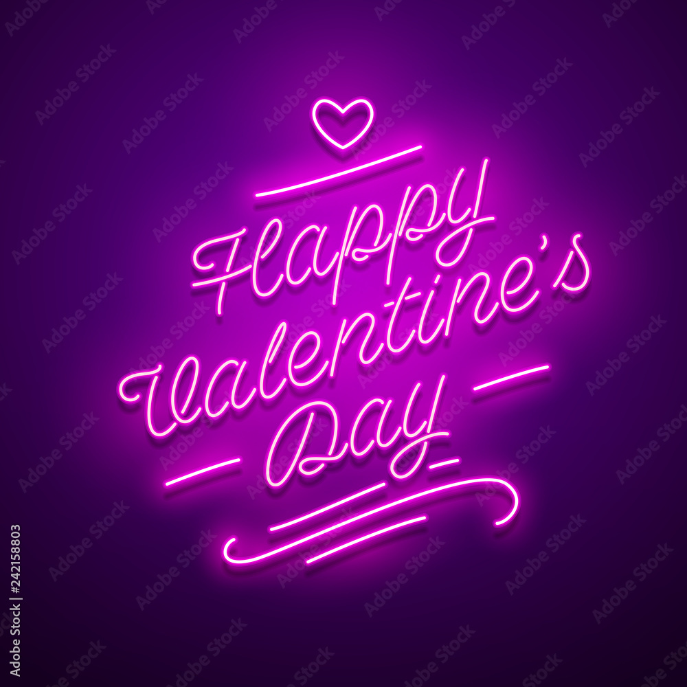 Valentine`s Day background. Vector retro neon sign. 