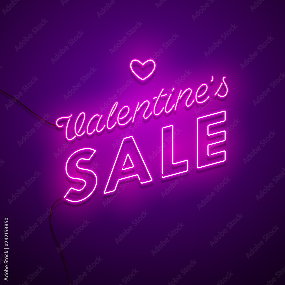 Valentine`s Day Sale background. Vector retro neon sign. Valentine`s Day Sale background. Vector retro neon sign.