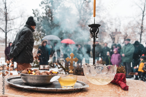 Fototapeta Naklejka Na Ścianę i Meble -  Orthodox customs for Christmas, crucifixion, honey and sweets