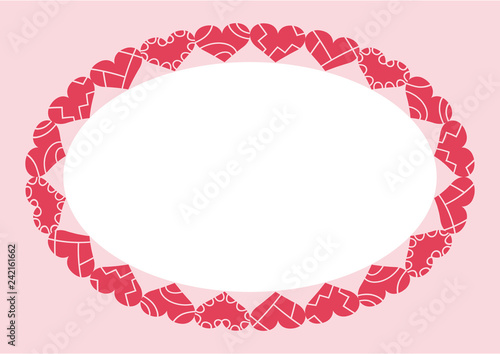 Valentine's day abstract background with decorative broken hearts. Oval decorative frame. Vector illustration