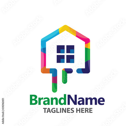 House painting service decor and repair  logo,home decoration building house construction and staining logo concept