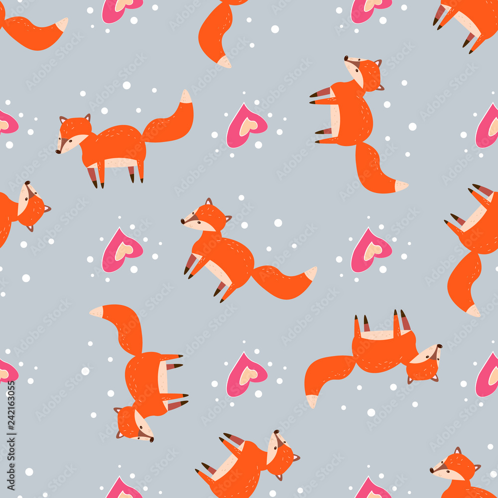 cute seamless pattern with little foxes fox with heart