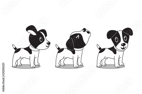 Vector cartoon character cute jack russell terrier dog poses for design.