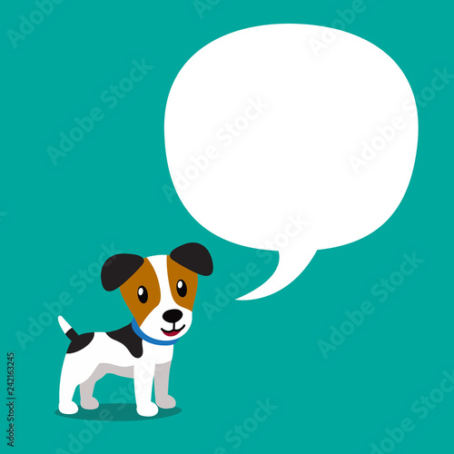Vector cartoon character cute jack russell terrier dog with white speech bubble for design.