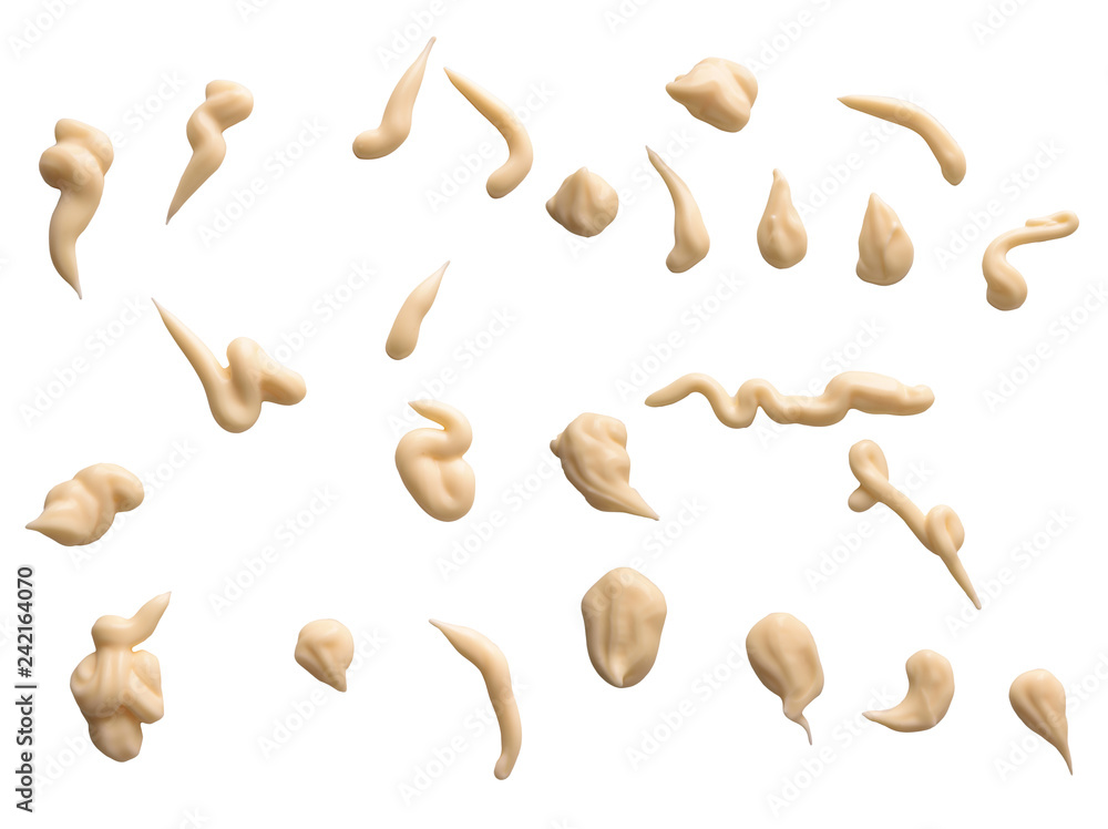 Set of mayonnaise splashes isolated white Set of mayonnaise splashes isolated white