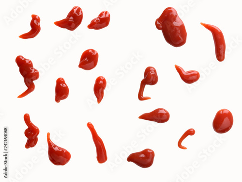 Set of ketchup splashes isolated white
