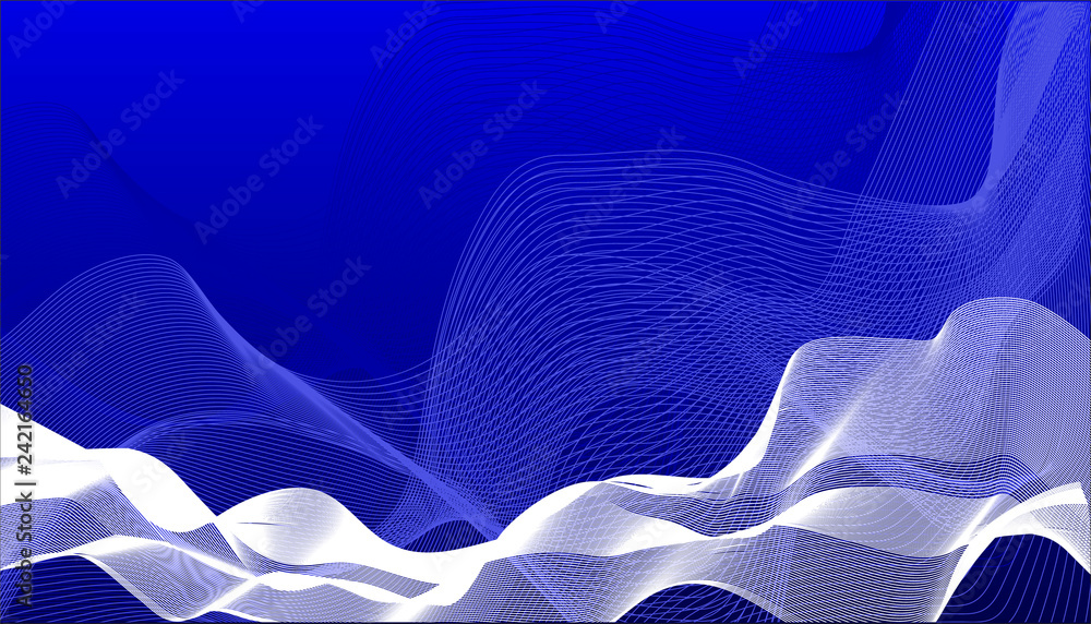 Abstract white and blue color wave vector. Christmas and New Year background. Vector lines