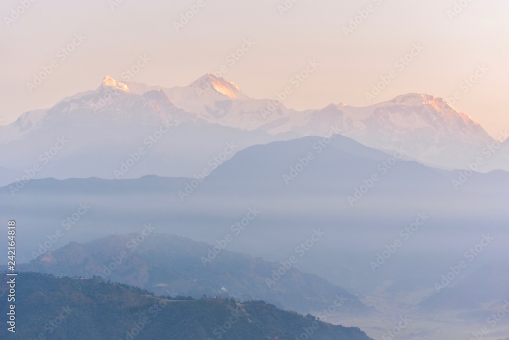 Beautiful Annapurna Mountain Range at Dawn from Sarangkot Hill