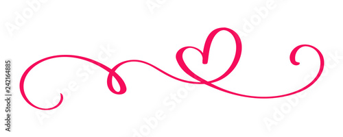 monoline Red vintage Vector Valentines Day Hand Drawn Calligraphic two Hearts. Calligraphy lettering illustration. Holiday Design element valentine. Icon love decor for web, wedding and print