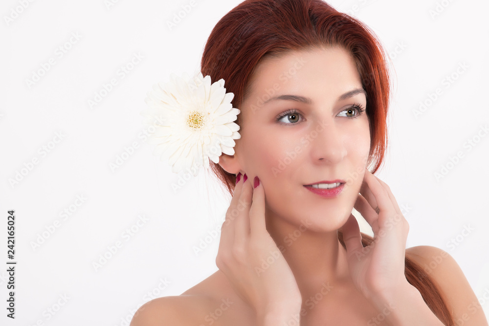 Beautiful redhead woman with soft and clean face skin. Beautiful redhead woman with soft and clean face skin.
