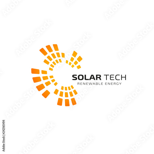 Sun solar energy logo design template. solar tech logo design